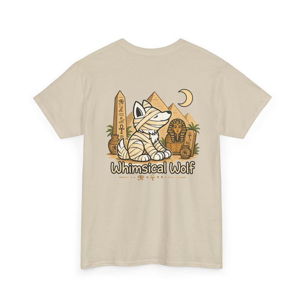 Whimsical Wolf Mummy Tee — Egyptian Pyramid Graphic T-Shirt