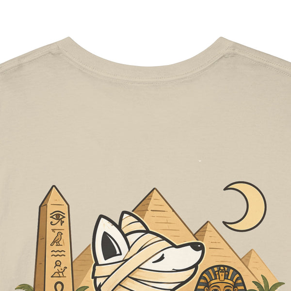 Whimsical Wolf Mummy Tee — Egyptian Pyramid Graphic T-Shirt