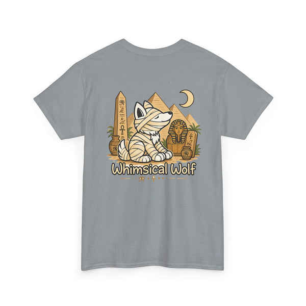 Whimsical Wolf Mummy Tee — Egyptian Pyramid Graphic T-Shirt