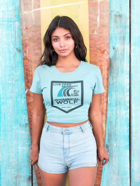 Ice Blue Short Sleeve with Vintage Whimsical Wolf Logo