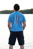 Snow Heather Red Crew Neck with Red, White, and Navy Blue Patriotic Design - Whimsical Wolf