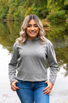 Breast Cancer Grey Long Sleeve Hoodie with Diamond Breast Cancer Design - Whimsical Wolf