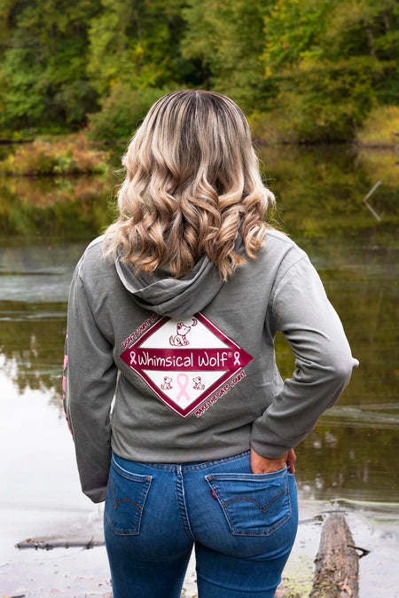 Breast Cancer Grey Long Sleeve with Diamond Breast Cancer Design
