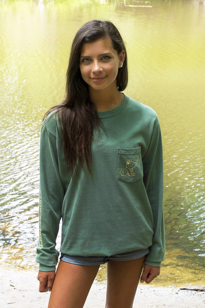 Nature Green Long Sleeve with Vintage Whimsical Wolf Logo - Whimsical Wolf