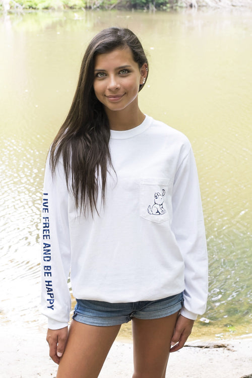 White Long Sleeve with Navy Blue Simple Distressed Pattern - Whimsical Wolf