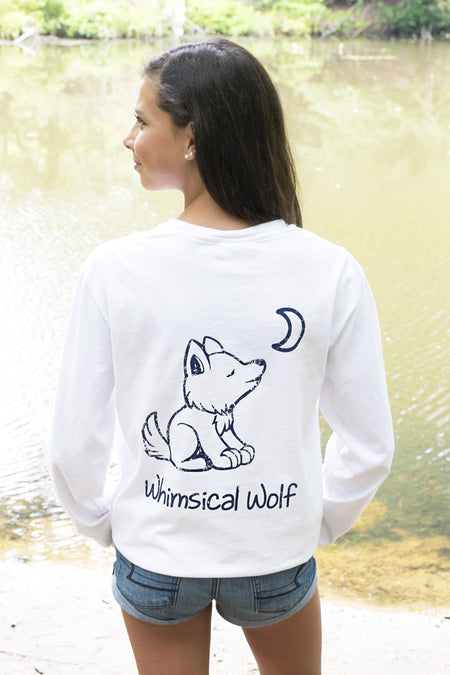 Nature Green Long Sleeve with Vintage Whimsical Wolf Logo