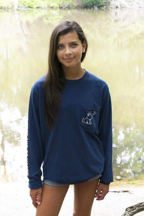 Navy Blue Long Sleeve with White Simple Distressed Pattern - Whimsical Wolf