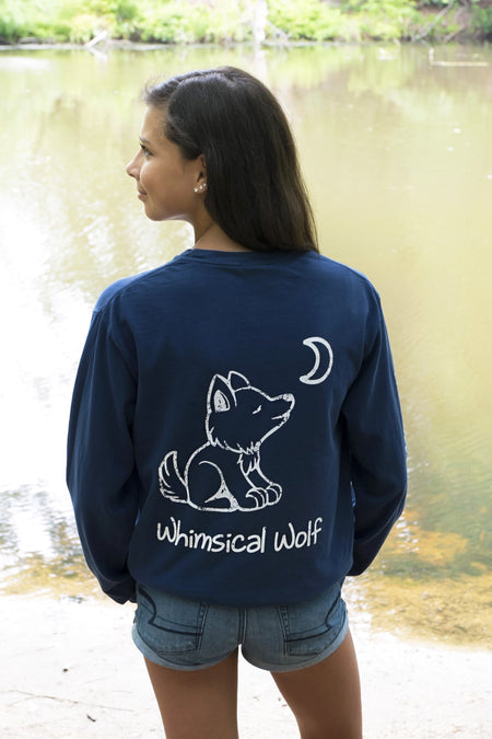 White Long Sleeve with Navy Blue Simple Distressed Pattern