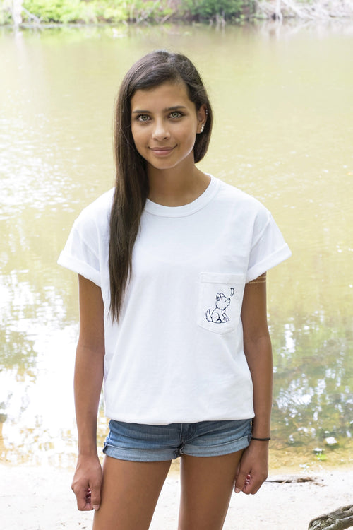 White Short Sleeve with Navy Blue Simple Distressed Pattern - Whimsical Wolf