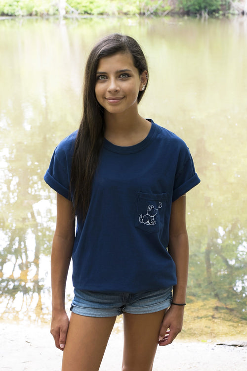 Navy Blue Short Sleeve with White Simple Distressed Pattern - Whimsical Wolf
