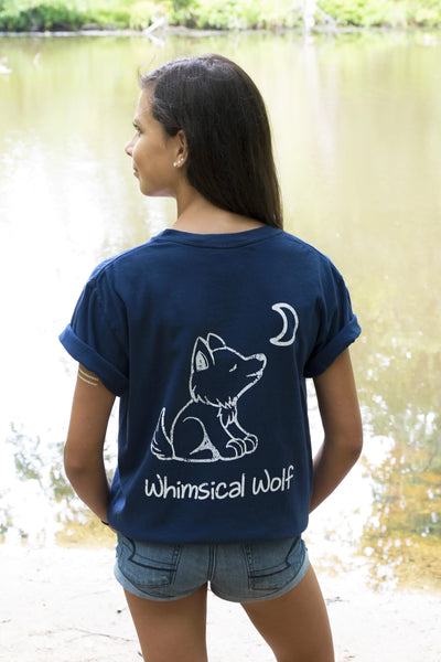 Navy Blue Short Sleeve with White Simple Distressed Pattern - Whimsical Wolf