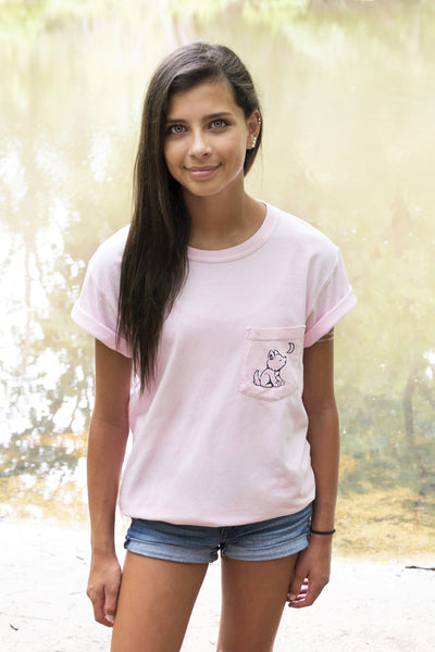 Light Pink Short Sleeve with Navy Blue Simple Distressed Pattern - Whimsical Wolf