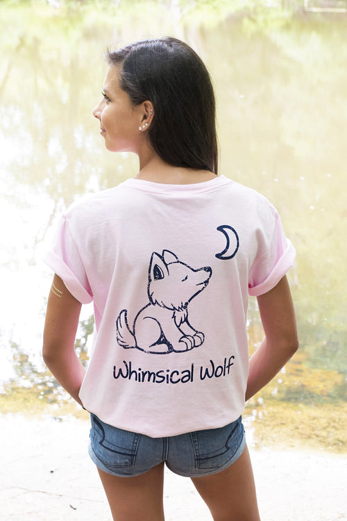 Light Pink Short Sleeve with Navy Blue Simple Distressed Pattern - Whimsical Wolf