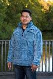 Navy Blue Pullover Sherpa with Chevron Wolf Embroidered Design - Whimsical Wolf