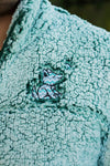 Hunter Green Pullover Sherpa with Chevron Wolf Embroidered Design - Whimsical Wolf