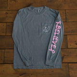Breast Cancer Grey Long Sleeve with Diamond Breast Cancer Design - Whimsical Wolf