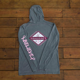 Breast Cancer Grey Long Sleeve Hoodie with Diamond Breast Cancer Design - Whimsical Wolf