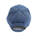 Denim Blue Baseball Cap with Embroidered Wolf Logo in White & Navy Blue - Whimsical Wolf