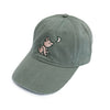 Khaki Green Baseball Cap with Embroidered Wolf Logo in Salmon & Hunter Green - Whimsical Wolf