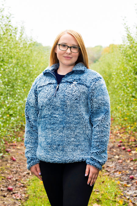 Navy Blue Plaid Sherpa with Whimsical Wolf Logo