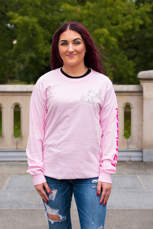 Breast Cancer Pink Long Sleeve with Circle Breast Cancer Design - Whimsical Wolf