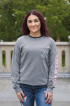 Breast Cancer Grey Long Sleeve with Diamond Breast Cancer Design - Whimsical Wolf