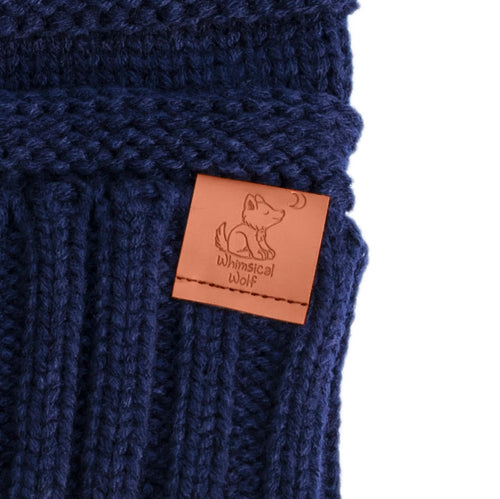 Navy Blue Knit Cuffed Beanie - Whimsical Wolf