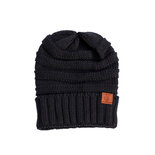 Grey Knit Cuffed Beanie - Whimsical Wolf