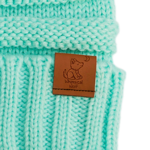 Light Turquoise Knit Cuffed Beanie - Whimsical Wolf