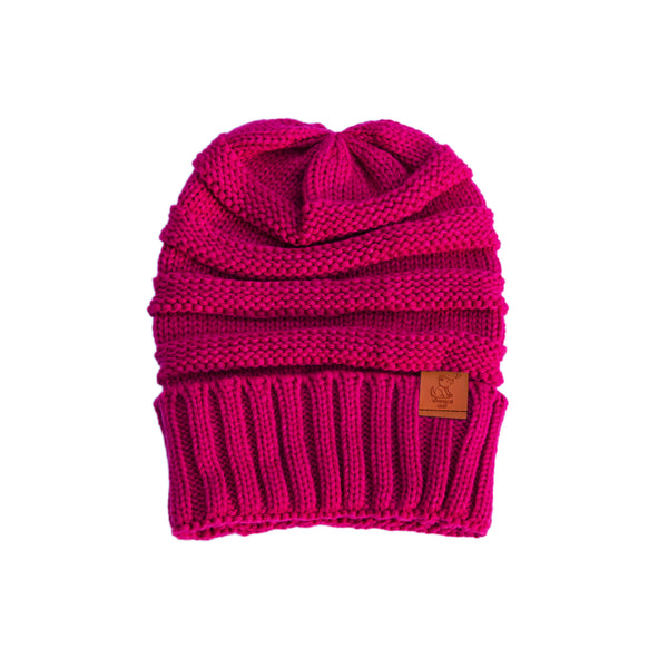 Pink Knit Cuffed Beanie - Whimsical Wolf