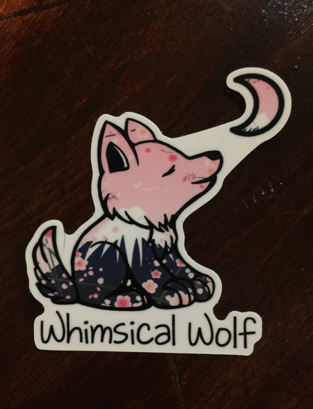 Circular Whimsical Wolf Sticker Vintage Blue