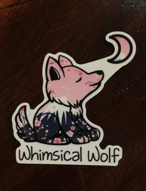 Cherry Blossom 2.5" x 2.5" Sticker - Whimsical Wolf