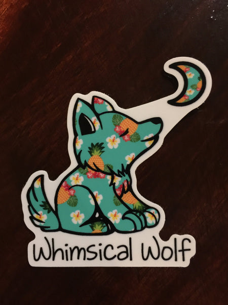 Circular Whimsical Wolf Sticker Vintage Blue