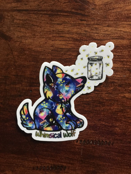 Customizable White Whimsical Wolf Sticker 3.5" x 3.5"