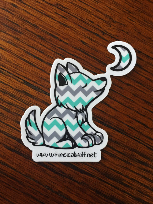 Chevron Mint Green, Grey, and White Pattern Sticker 3.5" x 3.5" - Whimsical Wolf