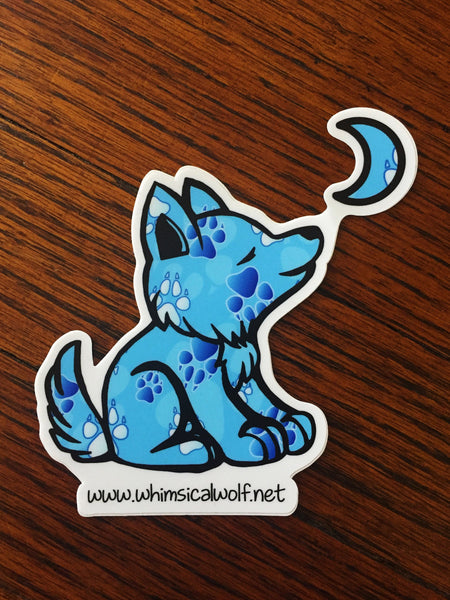 Circular Whimsical Wolf Sticker Vintage Blue