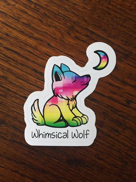 Pixel Rainbow Wolf Sticker 2.5" x 2.5" - Whimsical Wolf