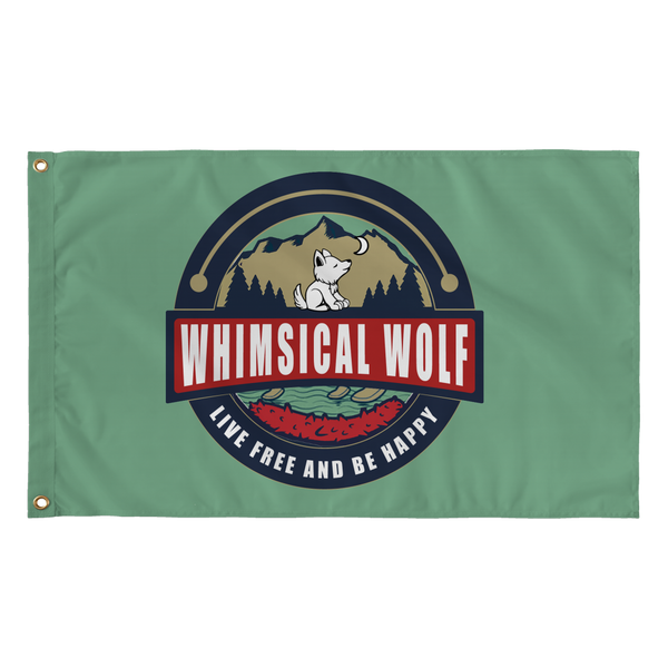 Dark Green Vintage Whimsical Wolf Flag 36" x 60" - Whimsical Wolf