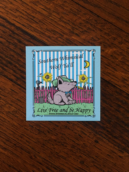Vintage Whimsical Wolf Rectangular Sticker 3.5 " x  2.5"