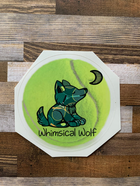 Tennis Whimsical Circle Design  Sticker 2.5" x 2.5" - Whimsical Wolf