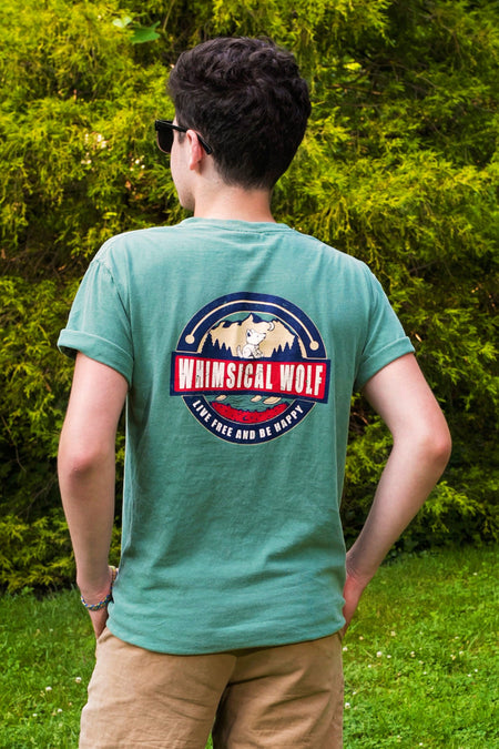 Sage Short Sleeve with Vintage Whimsical Wolf Logo