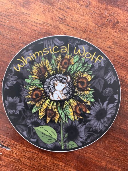 Sunflower Circular Whimsical Wolf Sticker - Whimsical Wolf