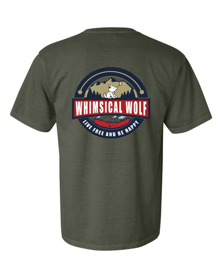 Ice Blue Short Sleeve with Vintage Whimsical Wolf Logo